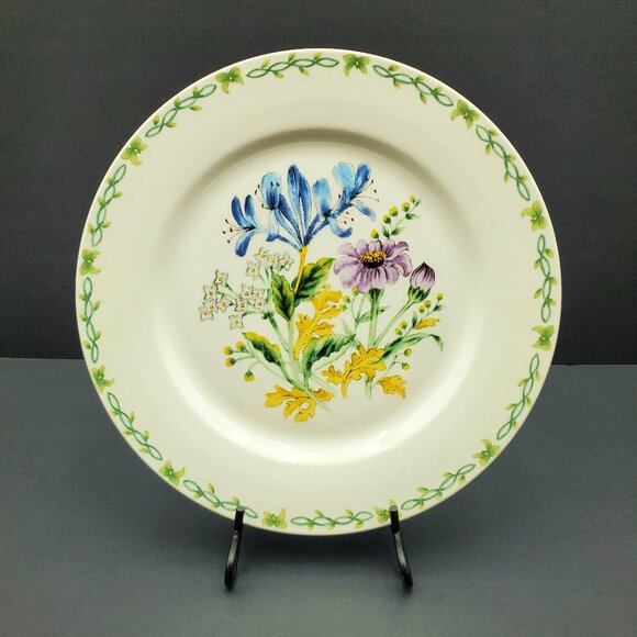 Thomson Pottery Floral Garden Iris Dinner Plate Blue Purple Yellow Flowers Plate - Picture 1 of 6